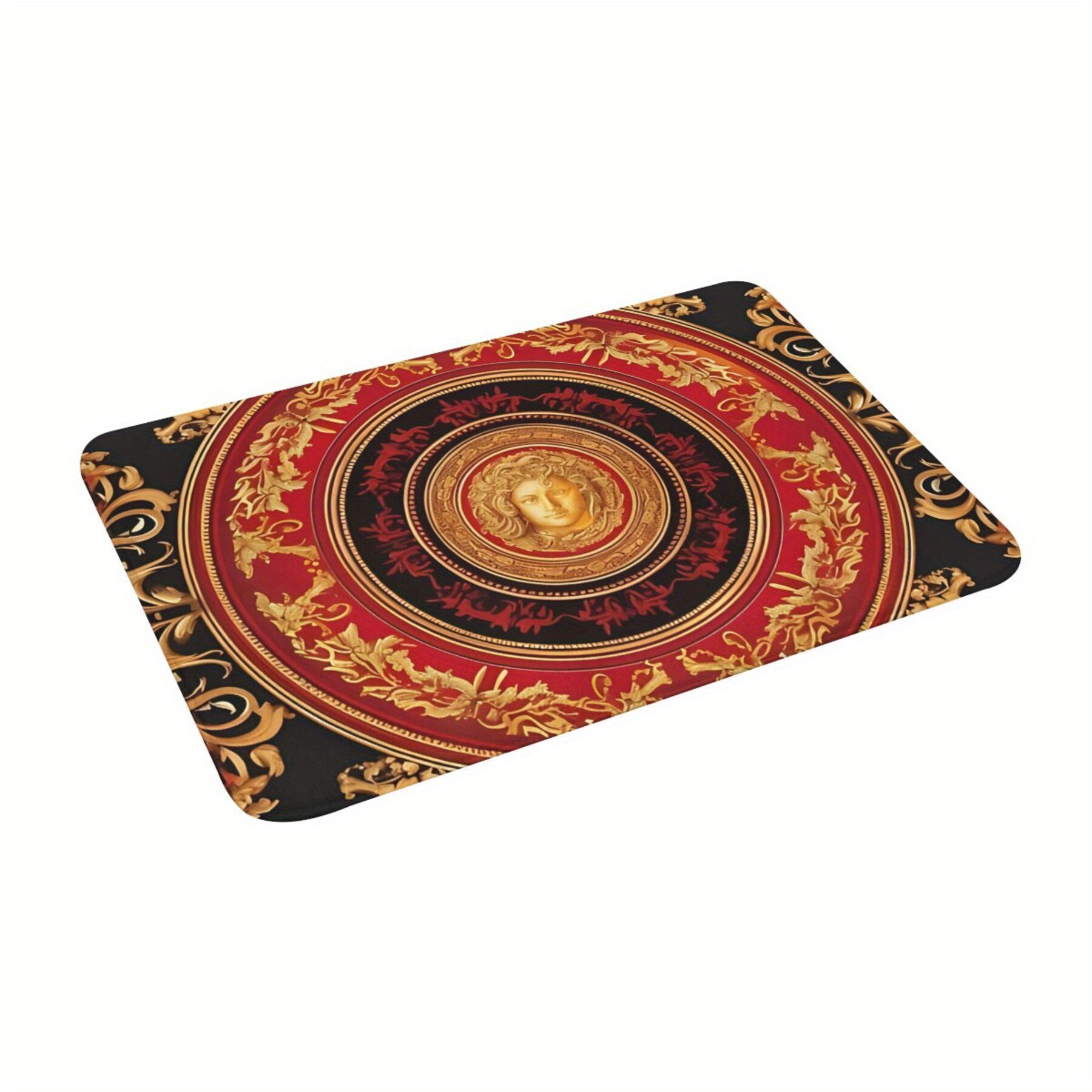 

Luxury Red & Golden Medusa Anti-slip Doormat - Machine Washable, Lightweight Polyester Rug For Living Room Entrance Home Decor