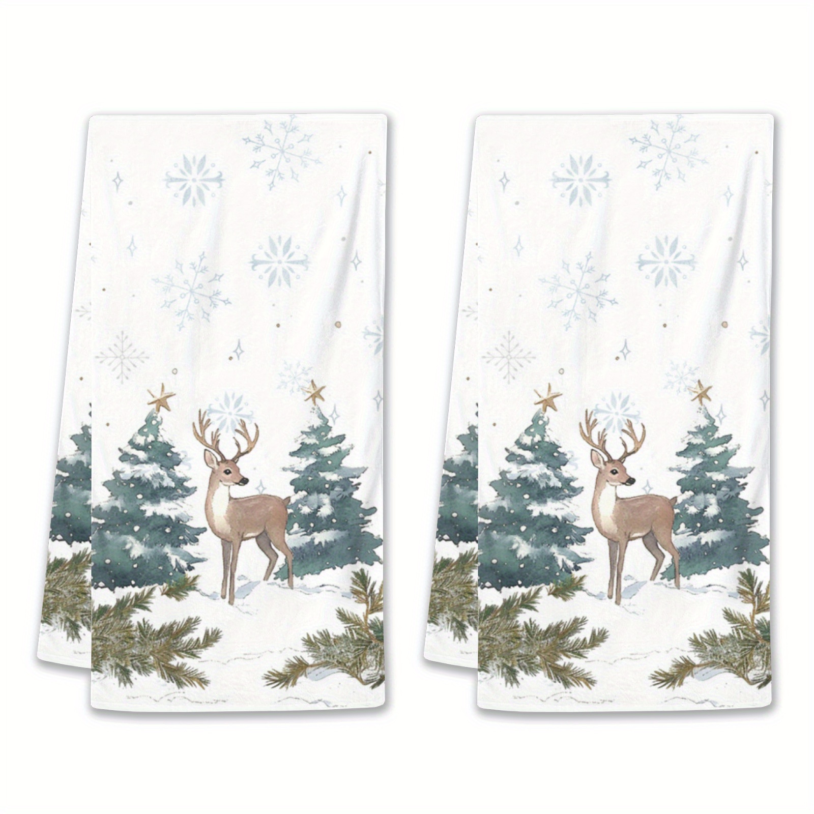 

2-pack Modern Christmas Towels With Elk And Design, 100% Polyester, Oblong Towels For Kitchen, Bathroom, And Home Decor, 230gsm Non-woven Fabric, Cartoon Theme