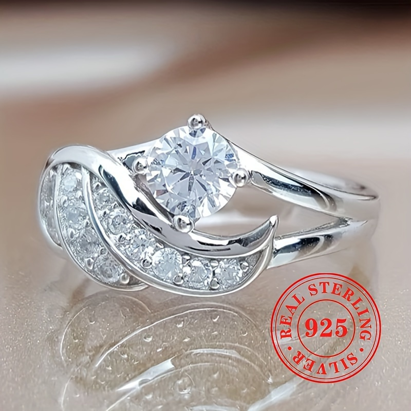 TEMU 925 Sterling -shaped Zirconia Inlay, Suitable For Women' Leisure And Gorgeous Additions, Elegant And Ring, Wing-shaped Zirconia Inlay, Women's