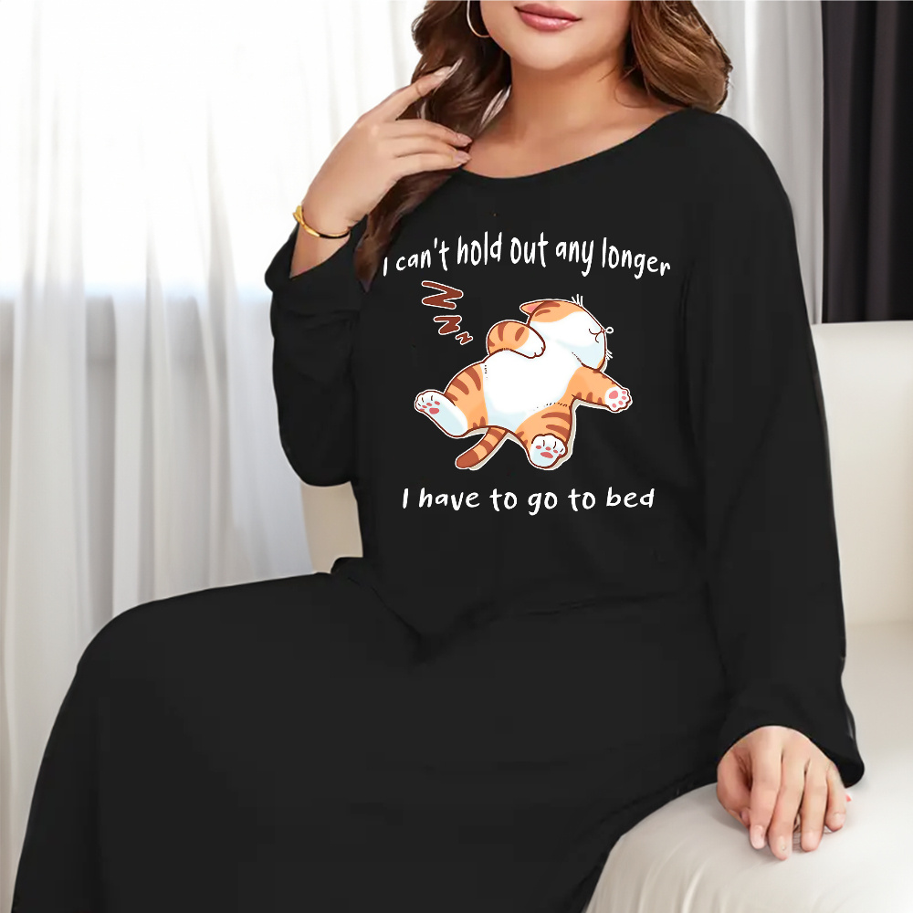 

Cozy Plus Size Women' Dress With Cute & 'i Have To Go To Bed' Print - Long Sleeve, Round Neck Nightgown For Fall/winter