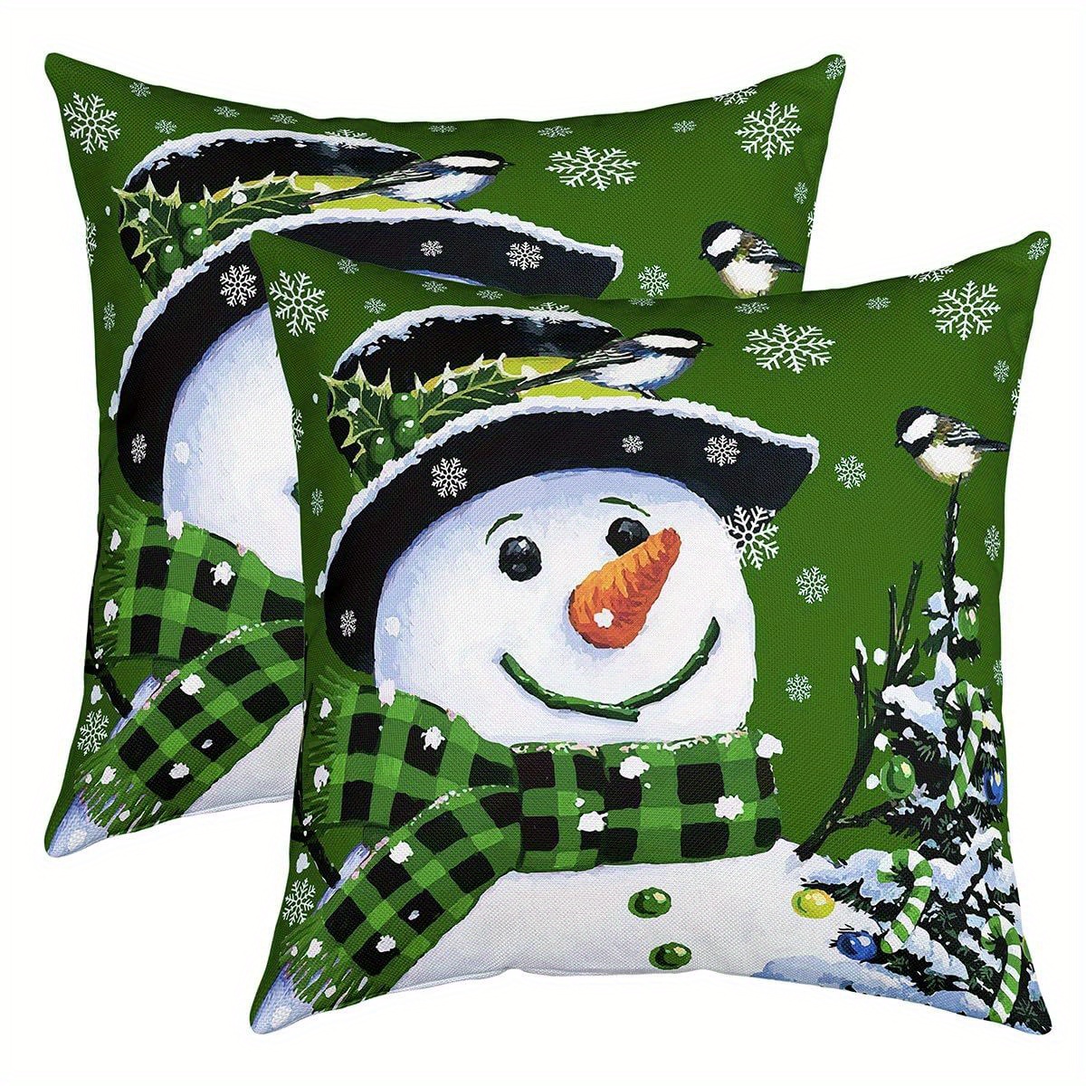 

2pcs Modern Christmas Throw Pillow Covers, 18x18 Inch - Snowman & With Winter Snowflakes, Zip Closure, Machine Washable For Living Room, Bedroom Sofa Decor