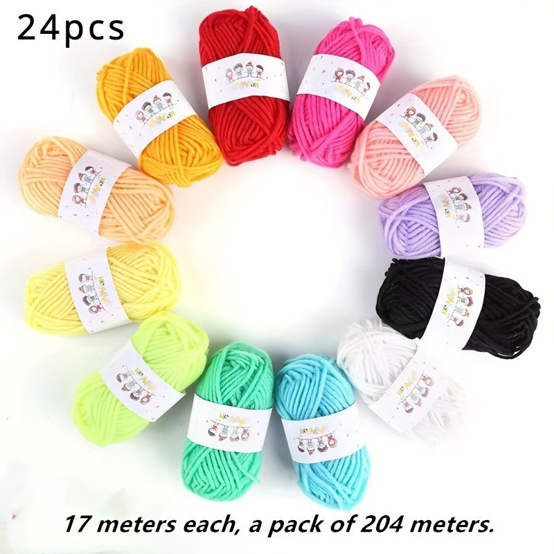 

24pcs Vibrant Twisted Yarn Bundle - Soft For Diy Crafts, Garment Sewing, Hand Knitting, Crochet Projects - 12 Diverse Colors, Comfortable & Easy To Work With