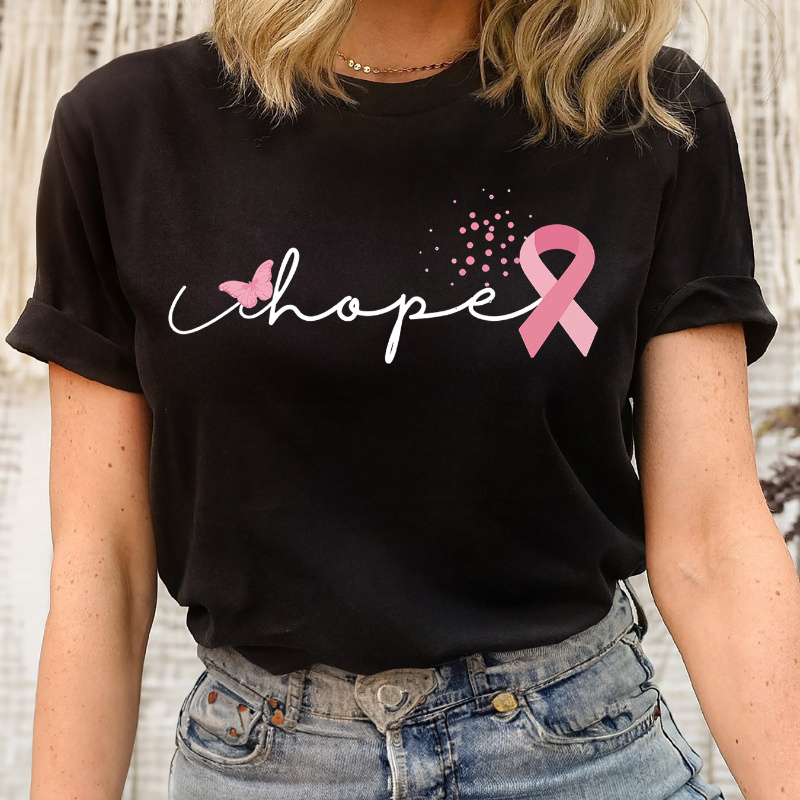 

Women' Cotton T-shirt, Round Neck, , Regular Length, & , Knitted Fabric, All , Breast Awareness Month Tee