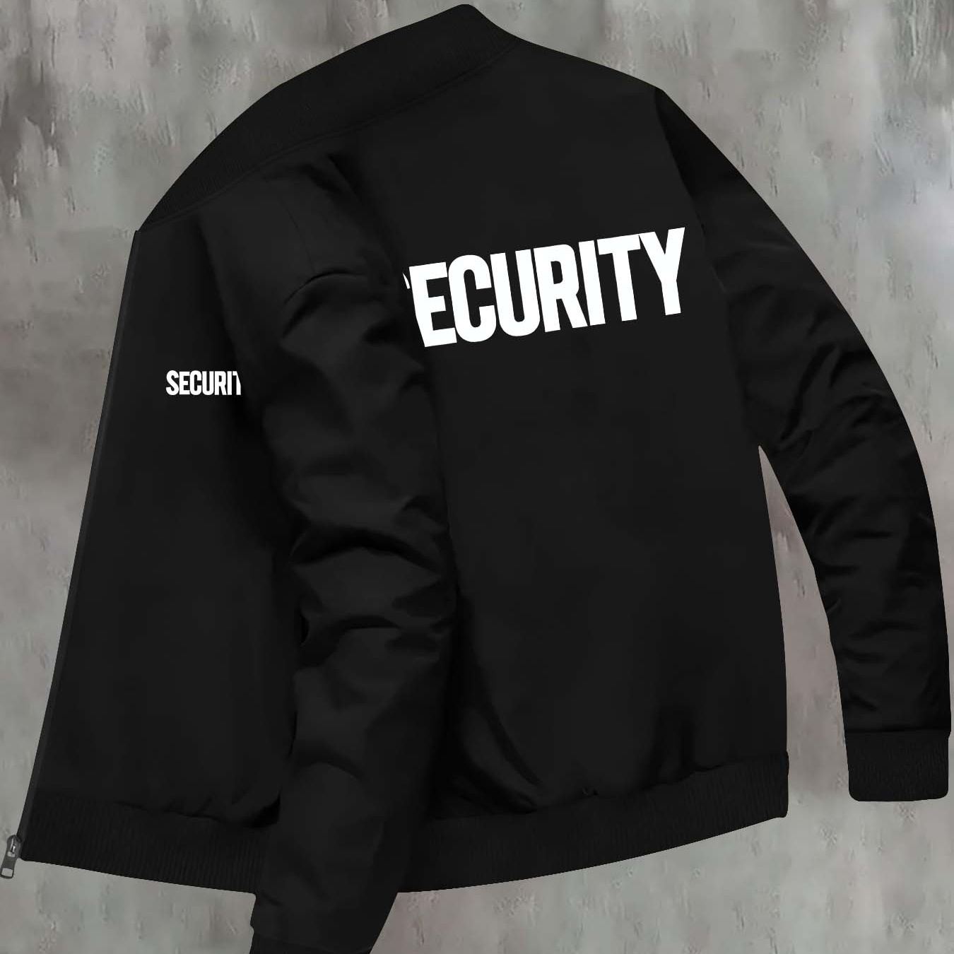 

Men' Knitted Jacket With "security" Print, Casual Slim Fit Polyester Outerwear, Collar, Zippered Pockets, Random , For Autumn/winter