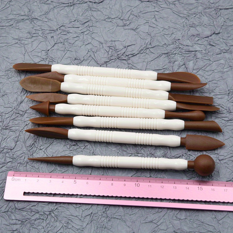 Image of 8pcs Clay Sculpting Tool Set - Soft Pottery And Resin Craft Plastic Knives, Spatulas, And Needles