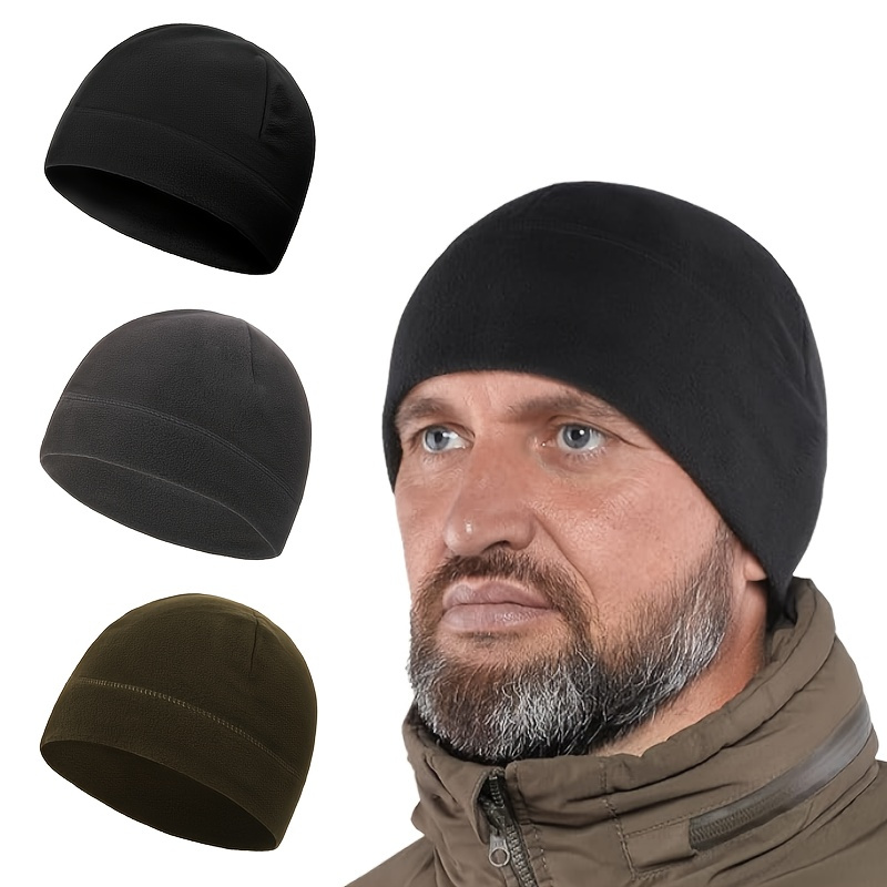 

3pcs Winter Cycling Beanie Hats, Carbon Fiber Caps, Warm Lightweight Headwear For Outdoor Sports, Hand Washable - Black, Winter Hats