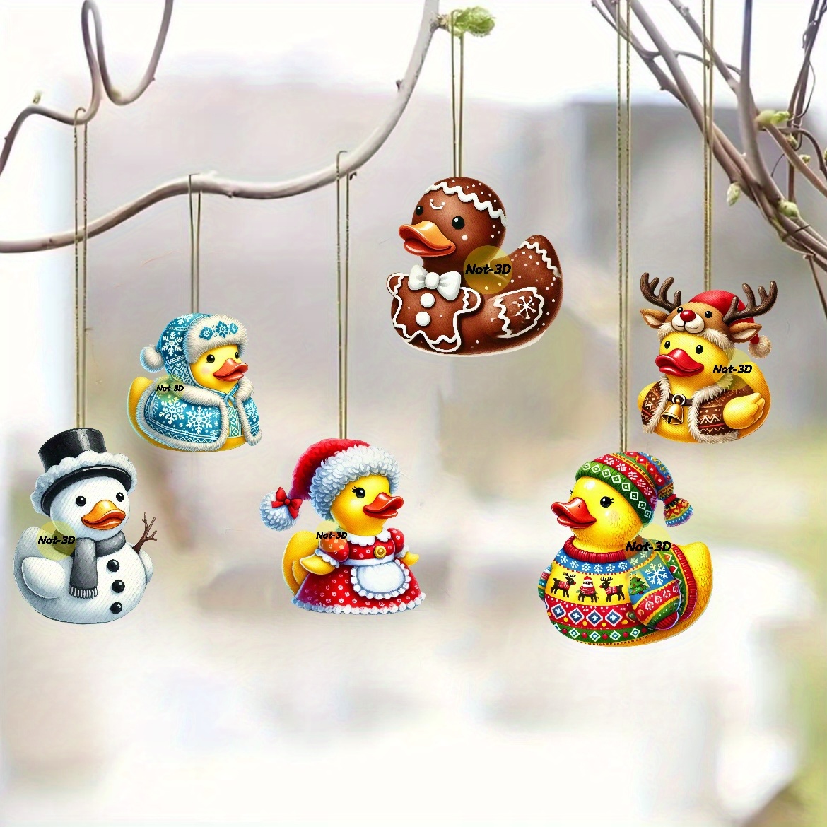 

6pcs Acrylic Rubber Duck Ornaments, Christmas Tree Hanging Decorations, Party Charms For Car Mirror & Backpack Keychains