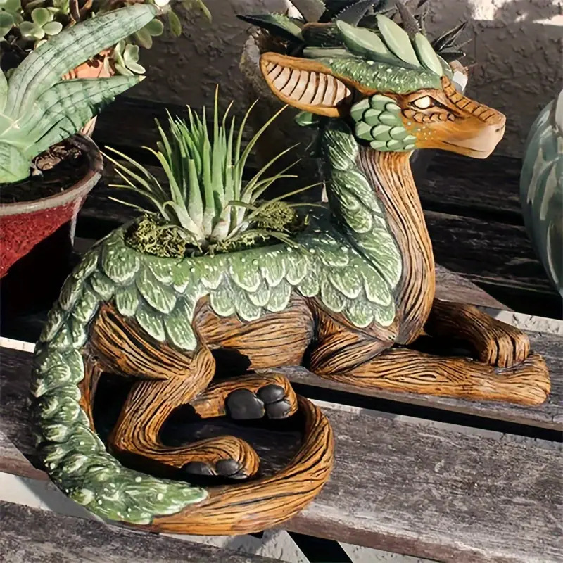 

Resin Dragon Planter For Succulents - Decorative Cactus Pot For Patio, Balcony, Home & Garden - Christmas, Halloween, Spring, Summer, Fall Decor - No Electricity Required