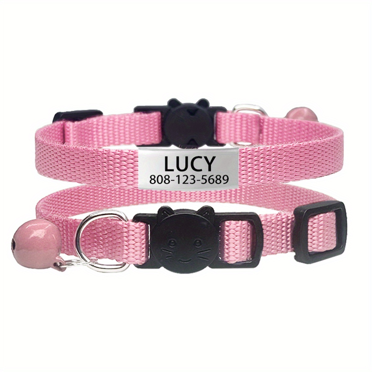 TEMU Customizable Nylon Collars For Cats, Featuring Vibrant , Breakaway Safety Buckles, Bells, And Personalized Name Id Tags. Adjustable For Kittens