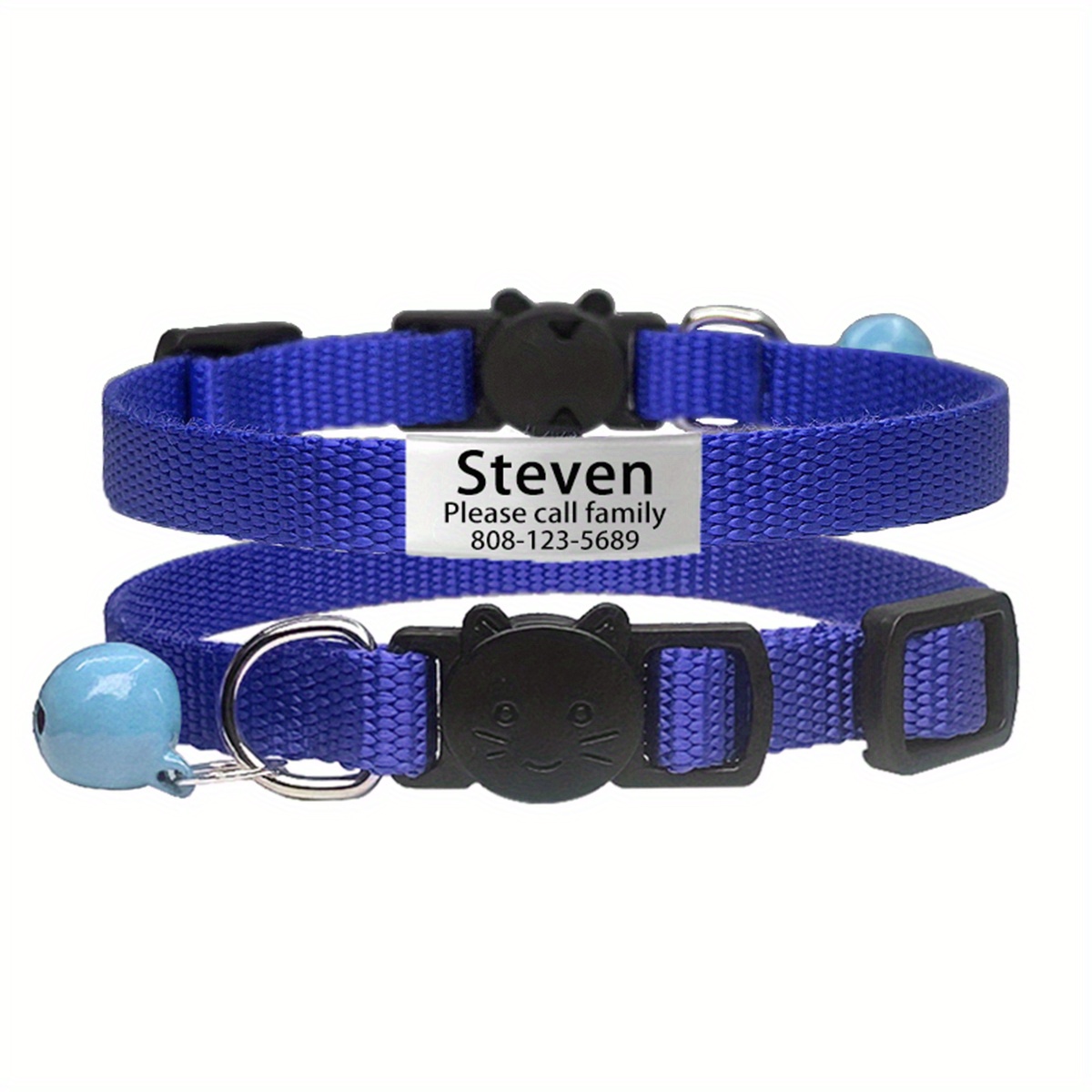 TEMU Customizable Nylon Collars For Cats, Featuring Vibrant , Breakaway Safety Buckles, Bells, And Personalized Name Id Tags. Adjustable For Kittens