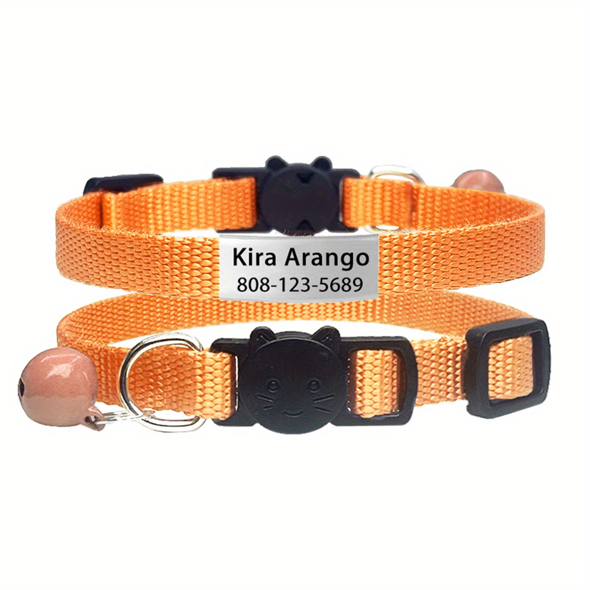 TEMU Customizable Nylon Collars For Cats, Featuring Vibrant , Breakaway Safety Buckles, Bells, And Personalized Name Id Tags. Adjustable For Kittens