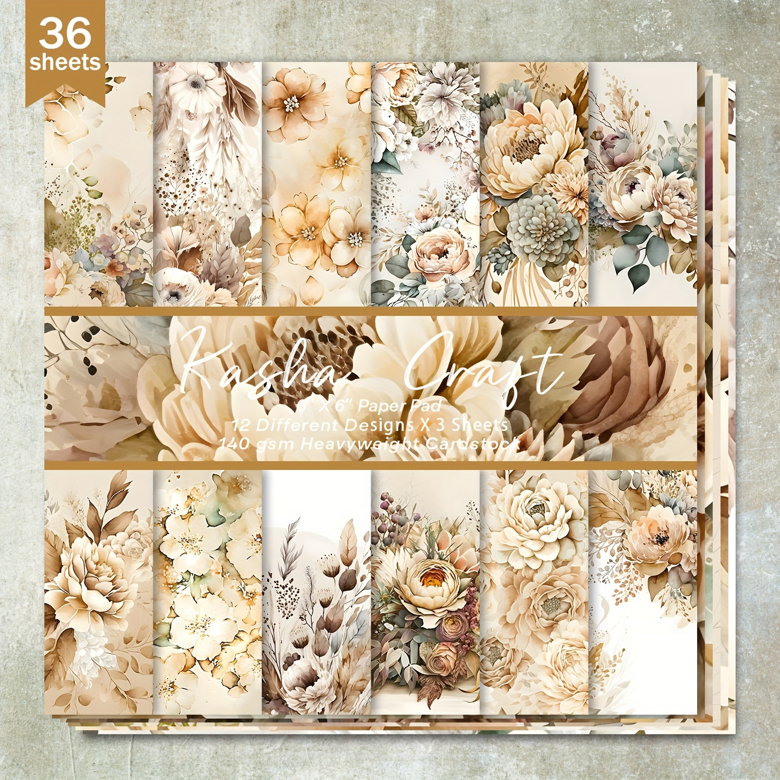 

36 Sheets Floral Scrapbooking Paper, 6x6 Inch Decorative Craft Paper For Bullet Journal, Greeting Cards, Albums, And Diy Crafts - Assorted Designs