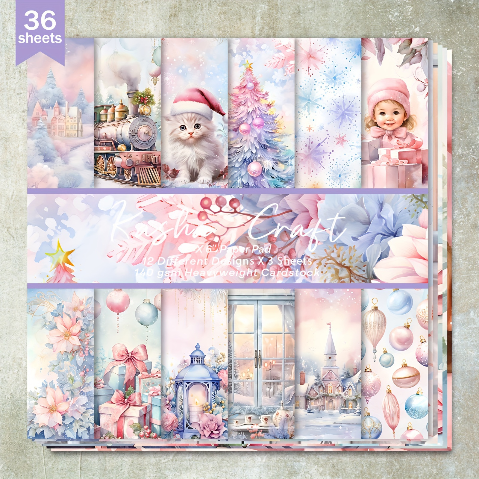 

36 Sheets 6inch ( Pink Christmas Girl Cat Background) Scrapbooking Thin Paper, Suitable For Bullet Diary, Trash Magazine, Greeting Card Background, Photo Album And Handicrafts