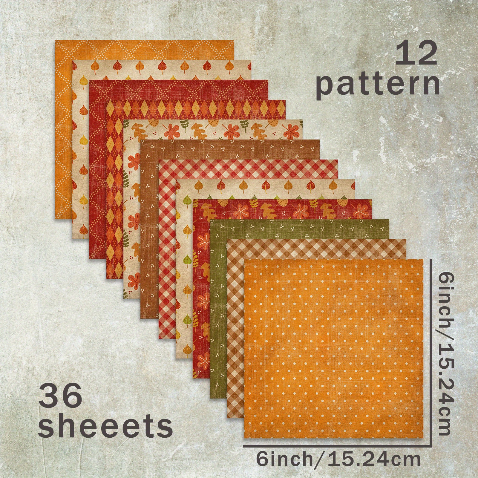 36 Sheets 6-inch Autumn Maple Leaf Grid Background Paper, Suitable For Journal Junk Mail Greeting Cards And Crafts