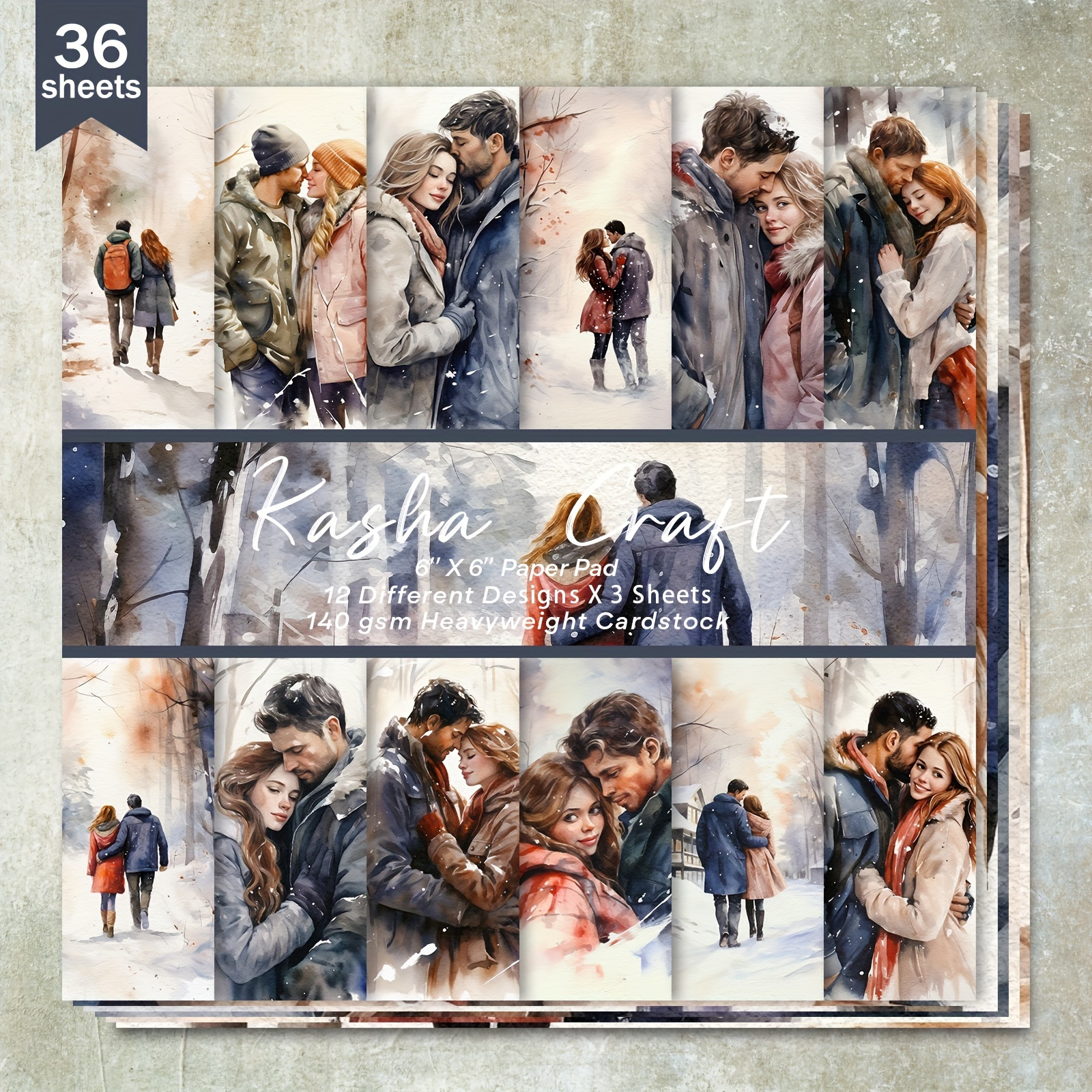 

36 Sheets 6inch (winter Christmas Couple Kiss Background) Scrapbooking Thin Paper, Suitable For Bullet Diary, Trash Magazine, Greeting Card Background, Photo Album And Handicrafts