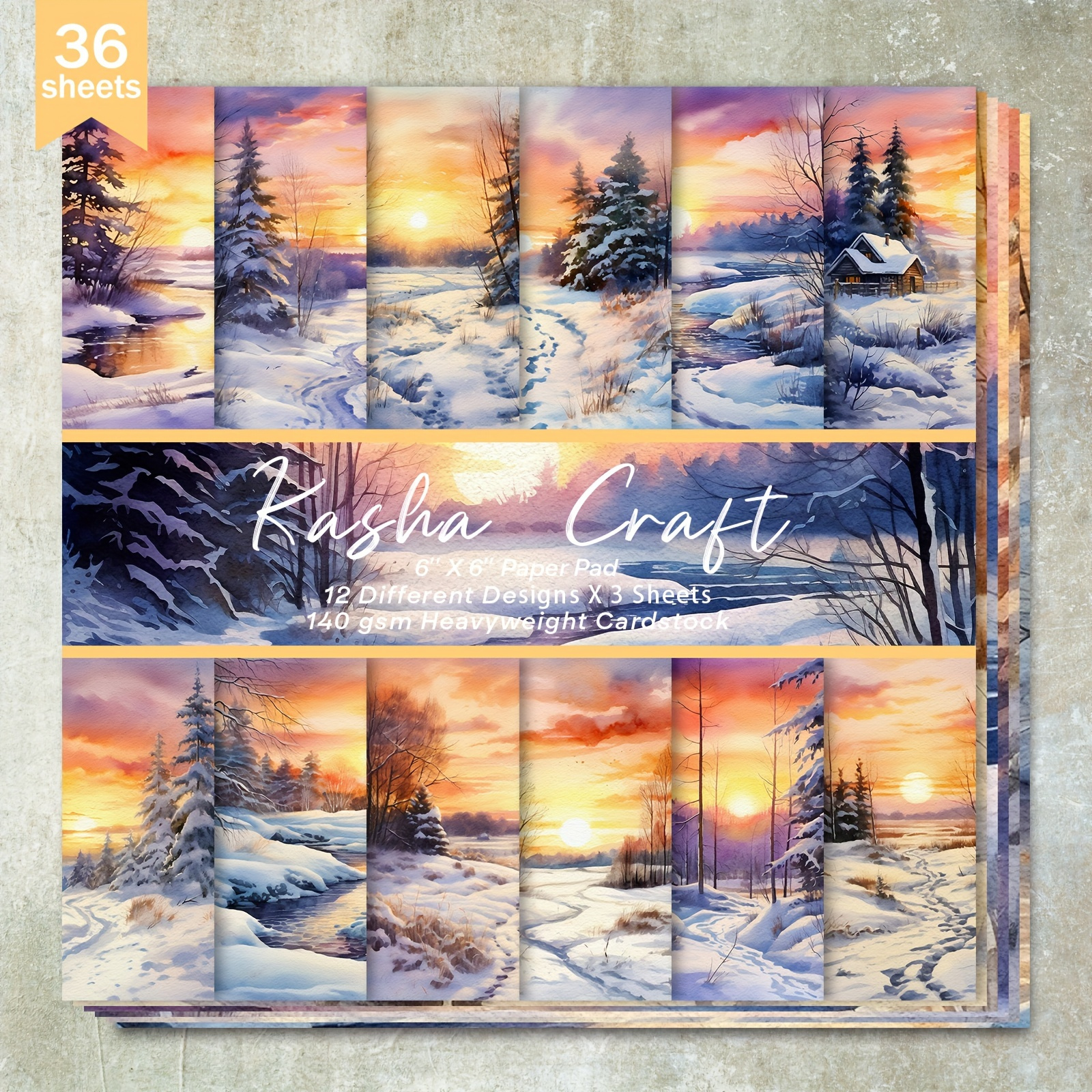 

Winter Sunset Craft Paper Pad, 36 Sheets, Heavyweight Cardstock For Scrapbooking, Bullet Journals, Card Making, And Paper Crafts - 6x6 Inch Dual-sided Christmas Themed Design