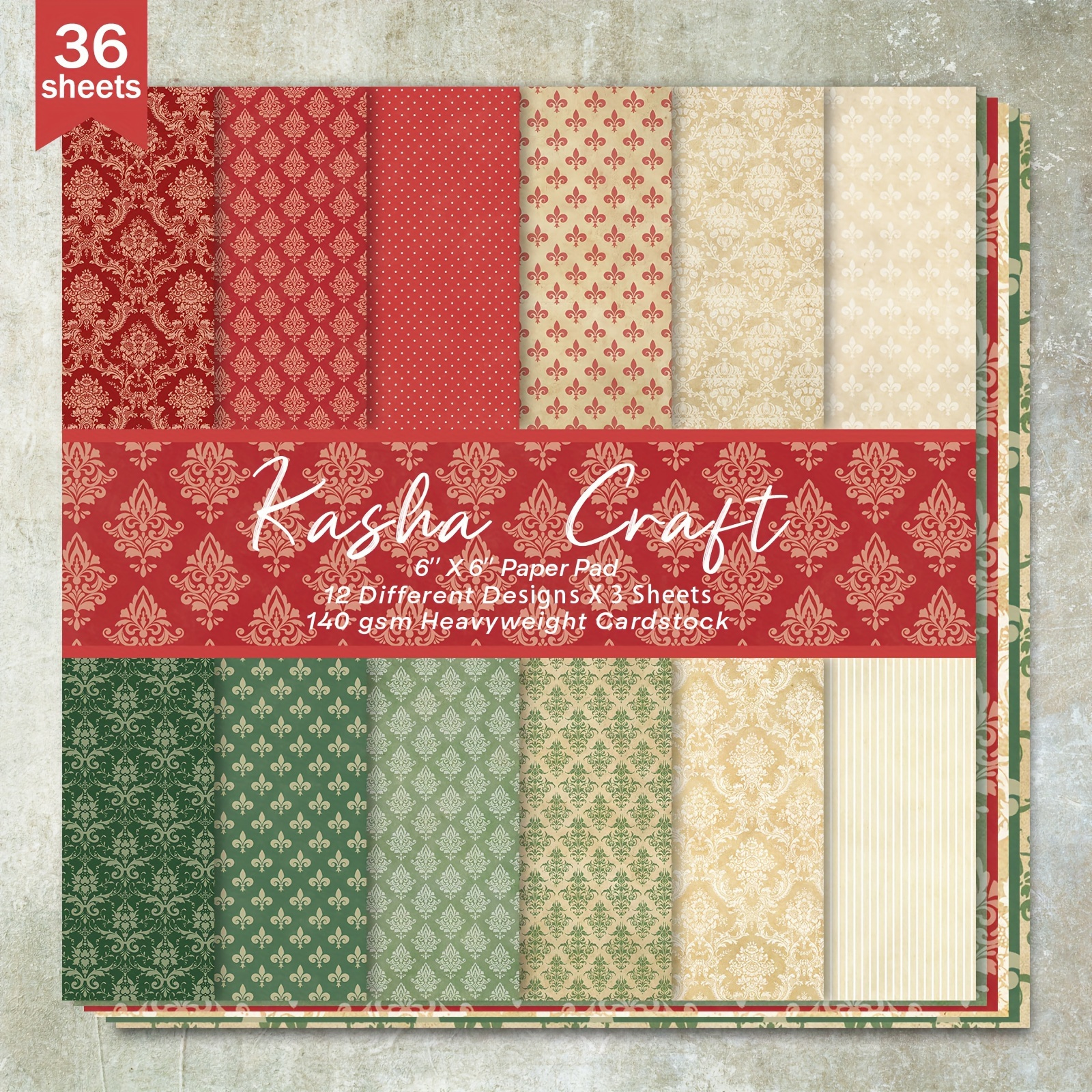 

Pad cartonné à thème de Noël KasCraft - 36 feuilles, 6x6 pouces, de décoratif, rouges et verts , poids lourd pour les journaux de balles, le scrapbooking, la création de cartes et les DIY