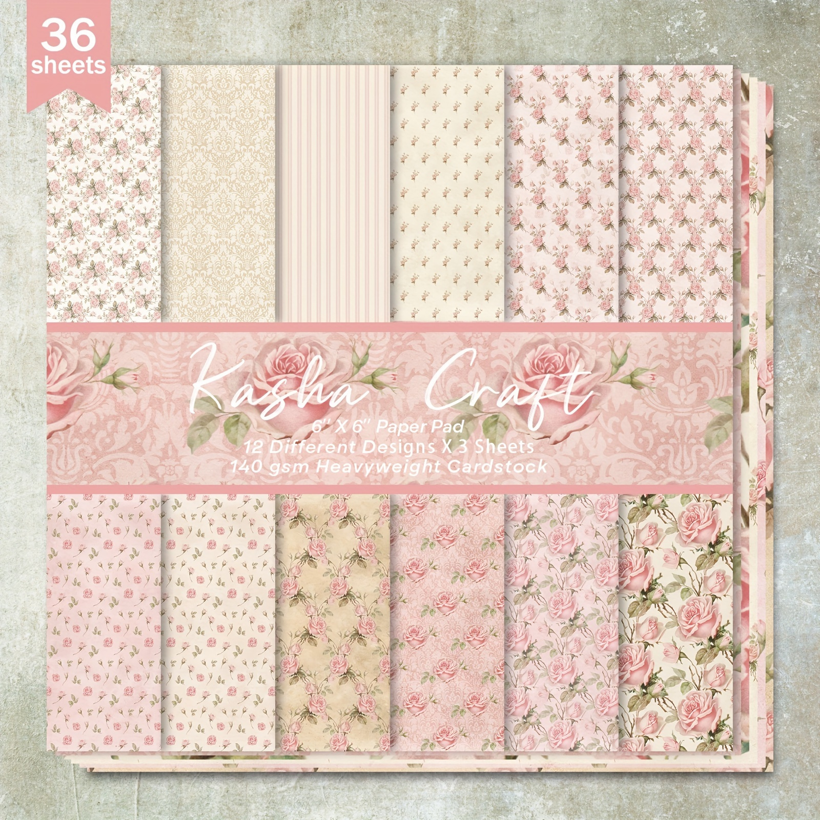 

36 Sheets Floral Paper Pack - 6x6 Inch Rose Patterned Background Paper Pad For Journaling, Collage Art, Greeting Cards, Photo Albums & Crafting