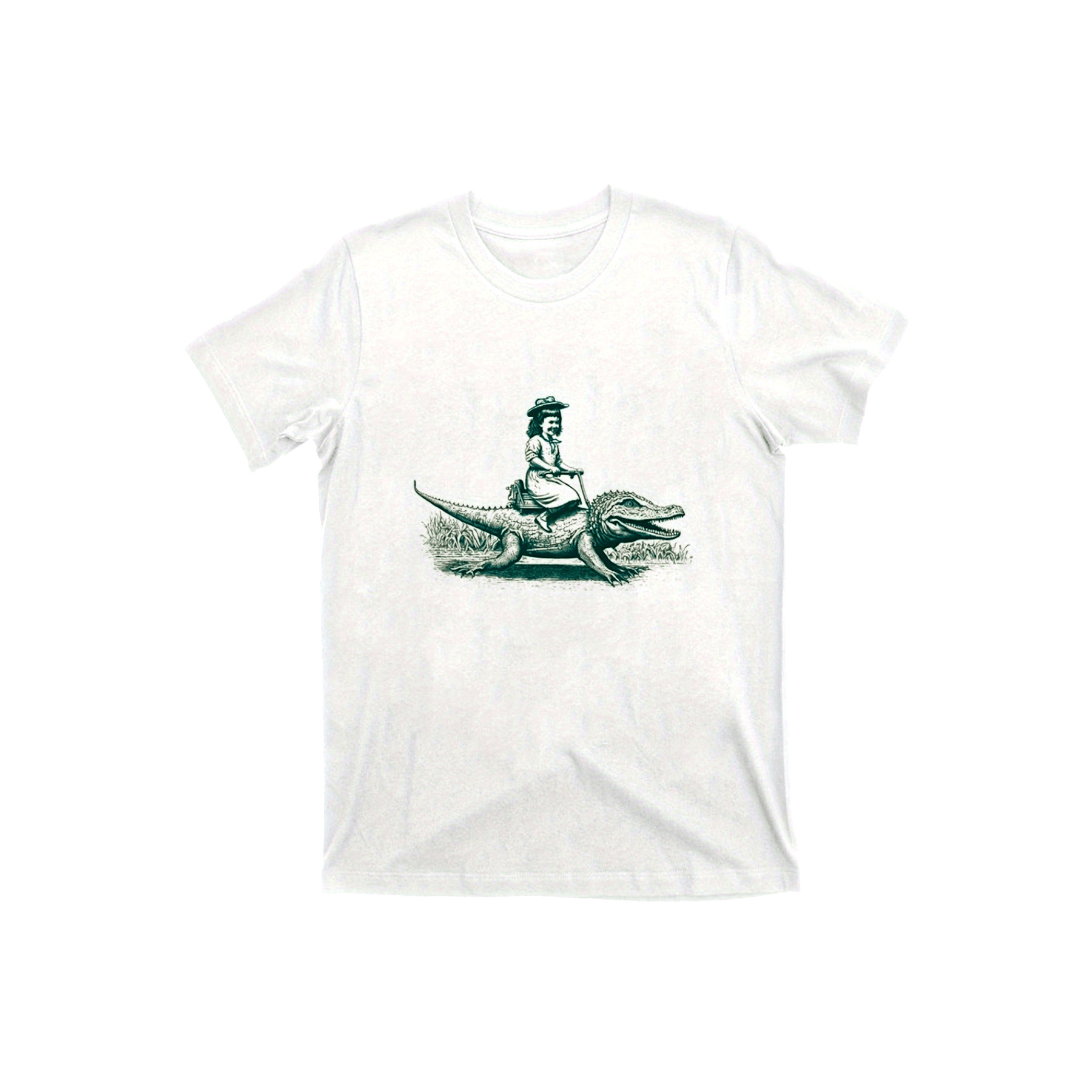 

Girl Riding Crocodile T-shirt, Men's 100% Cotton T-shirt, Soft And Comfortable, , Pure Cotton Comfortable