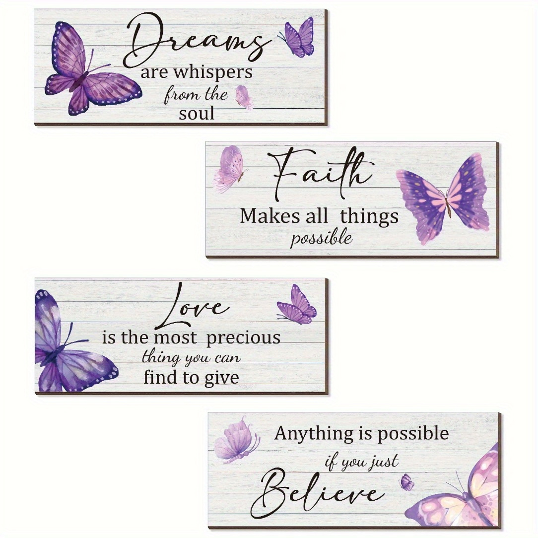 

4pcs Inspirational Set - High- With - Elegant Purple Design Home Decor Or Thoughtful Gift, Room Decor