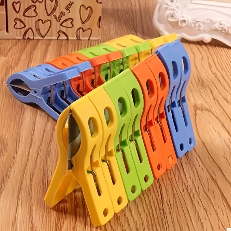 

16pcs Large Plastic Clothespins - Windproof Beach Towel & Clothes Pegs, Strong Spring Hanger Clips For Home Storage, Utility Hooks