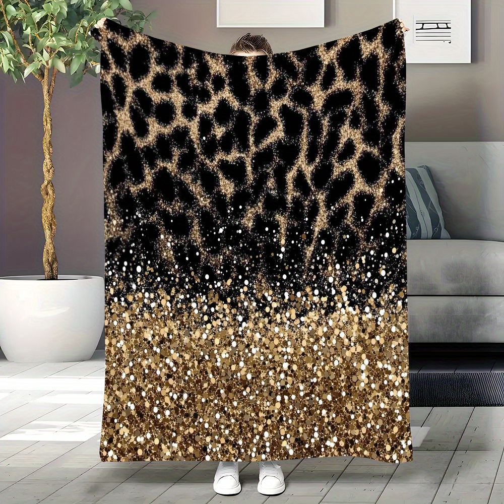 

Luxurious Leopard Print & Golden Glitter Throw Blanket - Soft, Warm, And Cozy For , Travel, And Gifts - Friends, Family, And Lovers