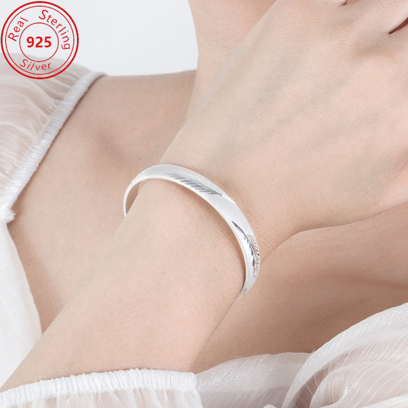 

S925 Sterling Silver Solid Leaf Bracelet - Simple Opening Design - Solid - Suitable For Commuter Clothing Men And Women Valentine's Day Thanksgiving Christmas Day Birthday Party Gifts