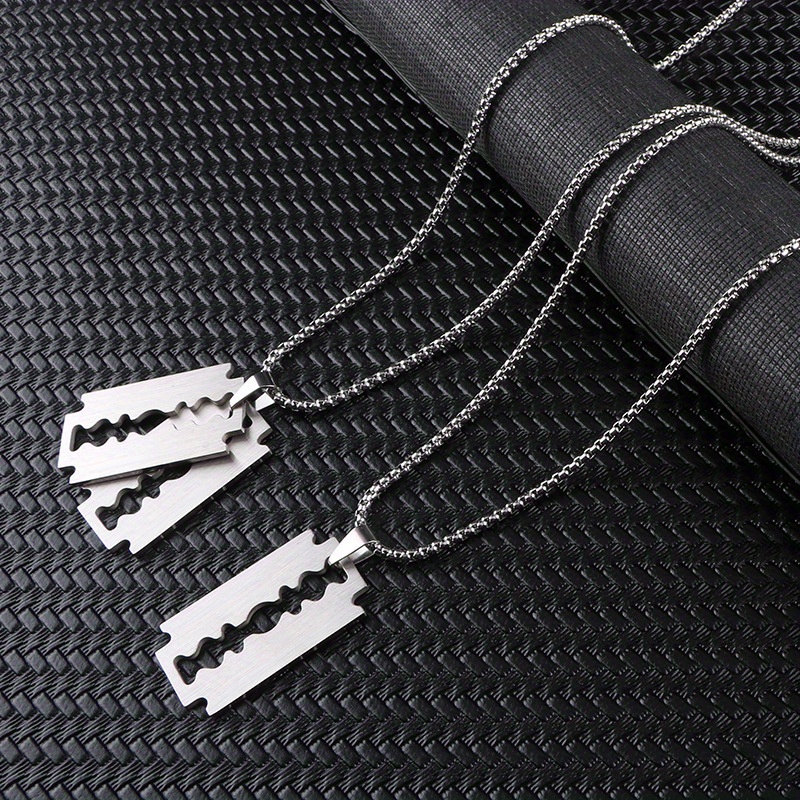 

2pcs Titanium Steel Blade Pendant Necklace Hipster Simple Long Sweater Chain Pendant Personality Accessories