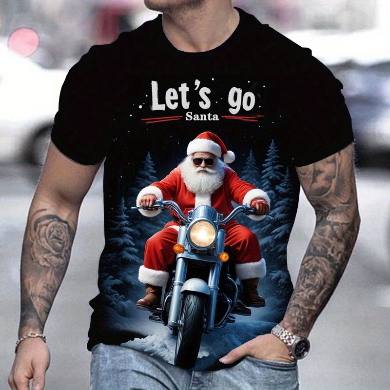 

Men's Santa Claus Short Sleeve T-shirt, Casual Round Neck Summer Breathable Knit Tee