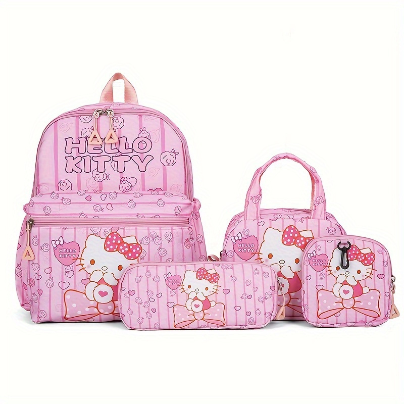 

Sanrio Hello Kitty & Kuromi 4pcs Set: Backpack, Pencil Case, Shoulder Bag, Wallet - Nylon, Adjustable Straps, Zip Closure - School, Travel & Gifts