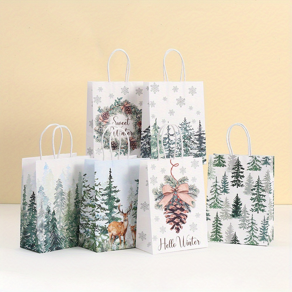 

12-pack Christmas Paper Gift Bags With Handles, Kraft Trick Or Treat Candy Bags, Holiday Party Supplies