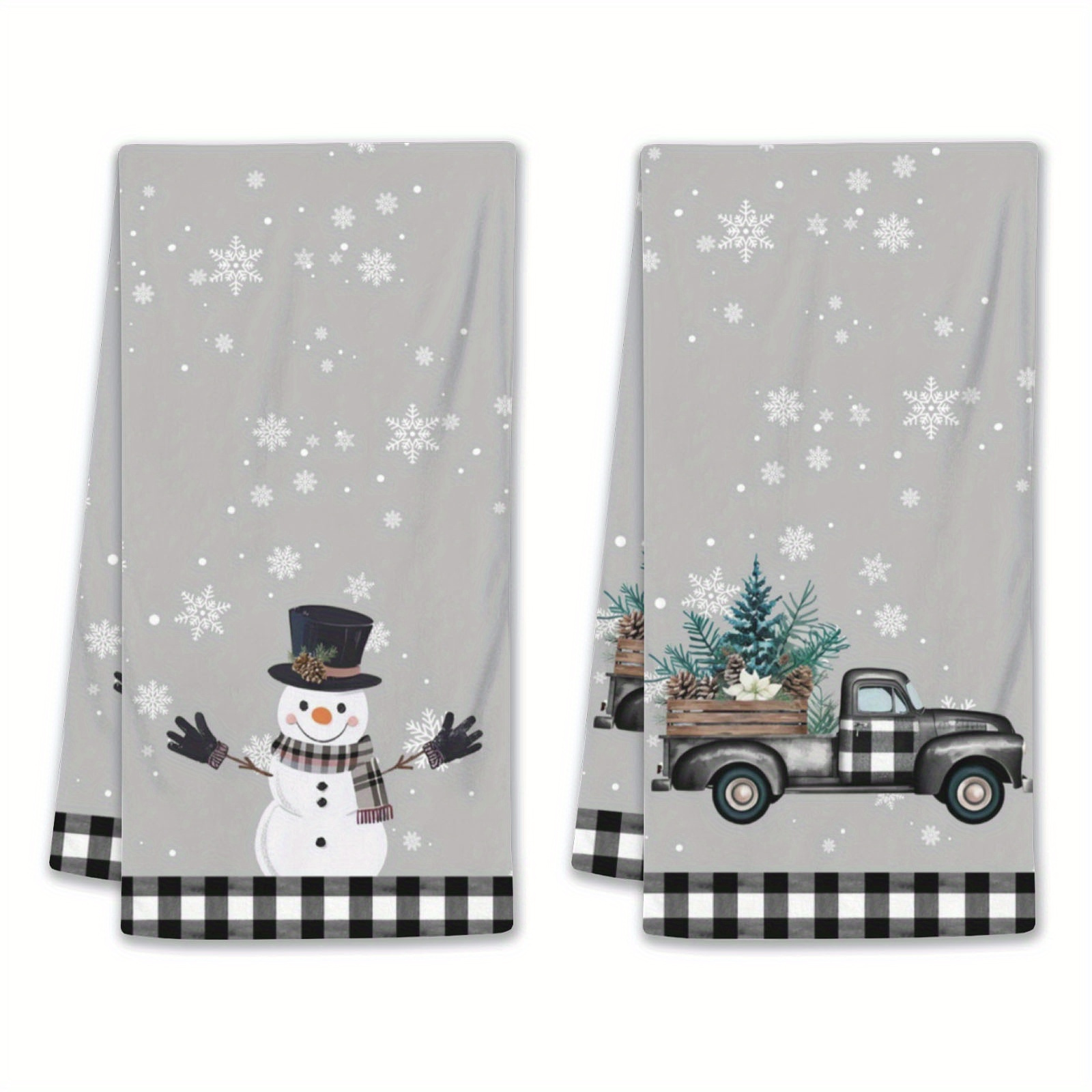 

2pcs Christmas Towels - Snowman & Design, Absorbent Polyester Hand Towels For Decor