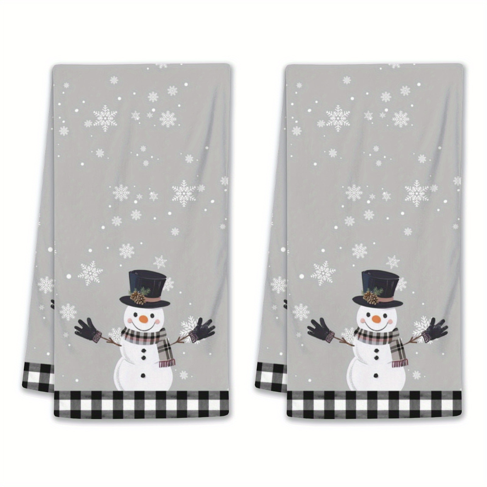 

2pcs Christmas Towels - Snowman & Design With Buffalo Check Trim, Decor &