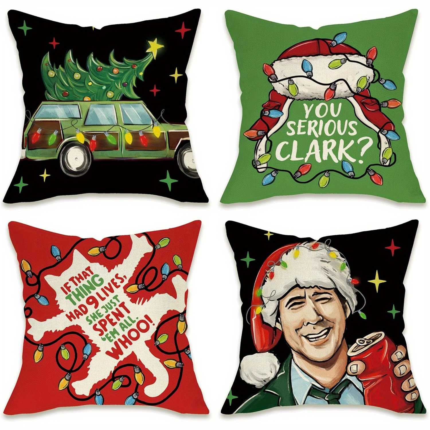 

Set Of 4 Contemporary Christmas Linen Throw Pillow Covers - Classic Christmas Tree Truck, , Hat - Decorative Pillowcases For Living Room And Bedroom Sofa Decor - Pillow Inserts Not Included