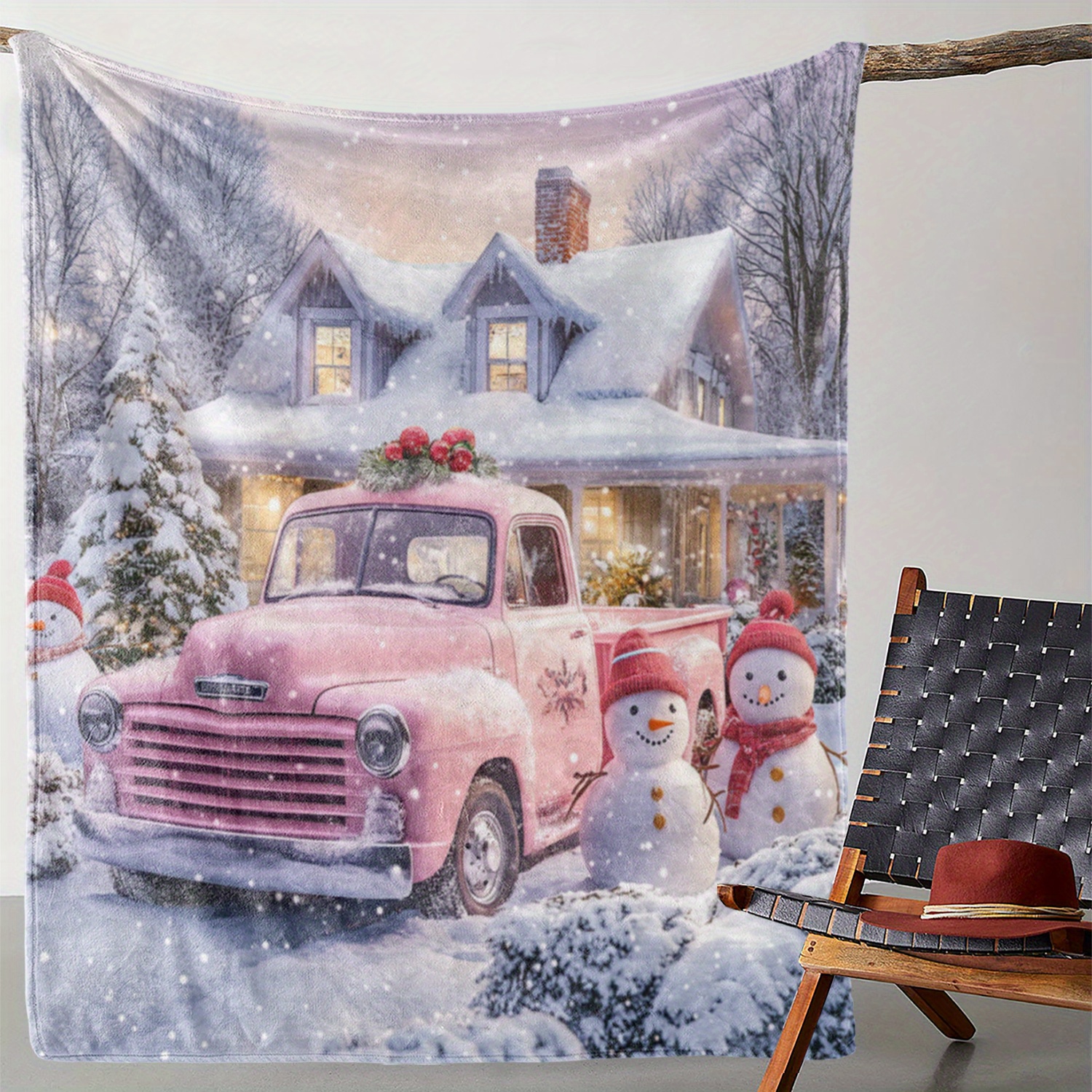 

Cozy Flannel With Truck, Snowman & Print - Soft, Warm Throw For Couch, Bed, Car, Office, Camping - Gift