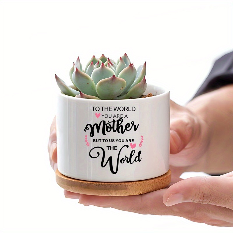 

Ceramic Planter Pot For Day, Birthday, Christmas & Valentine's Gift - Inspirational Quote & Cactus Pot, Indoor Decorative Container, No Drainage Hole - Gift For Mom (1pc)