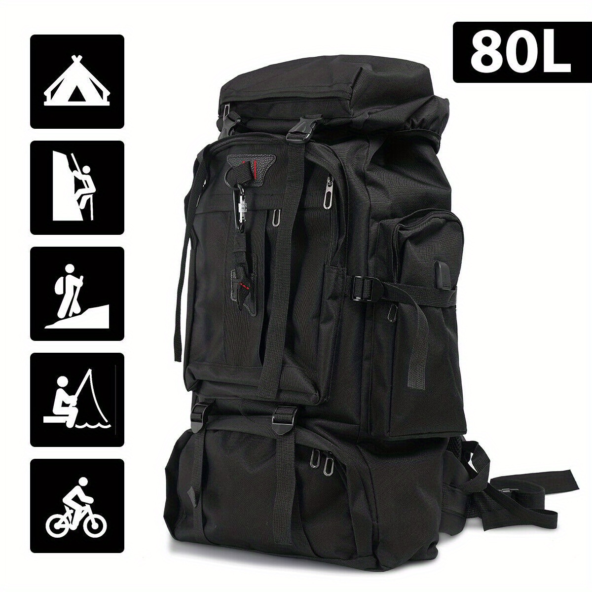 TEMU 80l Large Capacity Backpack Hiking Backpack Sports Camping Outdoor Hiking Backpack Travel Backpack Bag