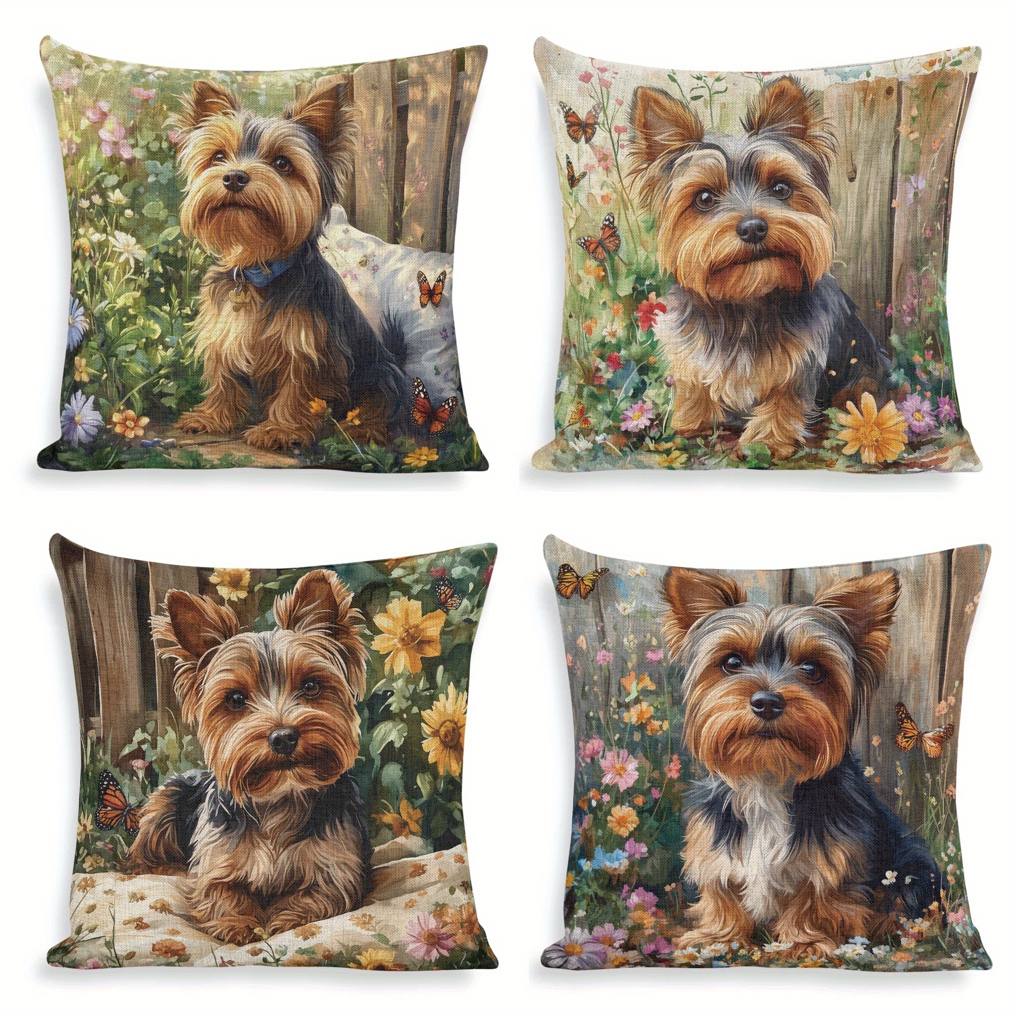 

4pcs , Yorkshire And Pattern Cushion , , 18*18 , Contemporary Printed Cushion For Bedroom Sofa Bed Decoration