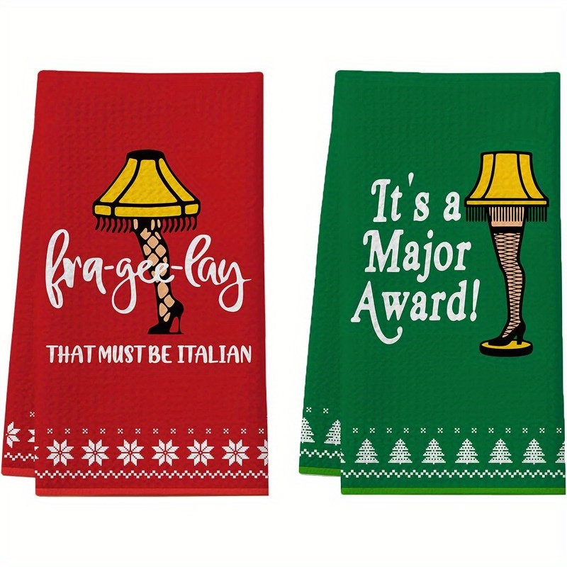 

2pcs Christmas Kitchen Towels - Red & Designs, , Machine Washable Polyester, 18x26 Inches