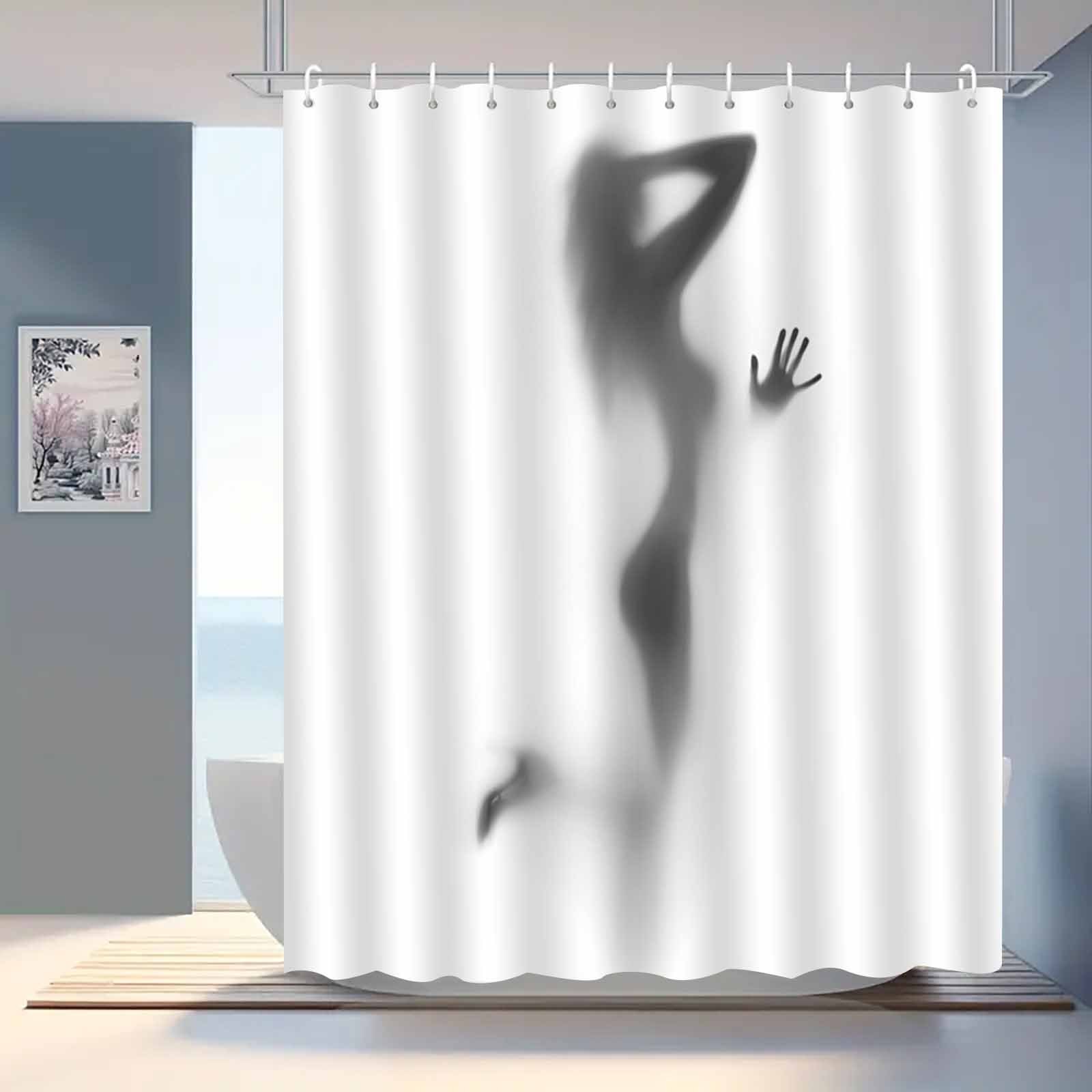 

1pc Artistic Shadow Silhouette Shower Curtain, Water-resistant Knit Polyester Fabric, Machine Washable, Includes Hooks, Elegant Waterproof And Bathroom Decor With Design