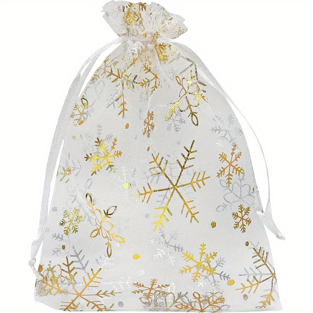 

100pcs Christmas Organza Drawstring Bags With Design - Fabric Gift Bags For Party Favors, Candy Treats, And Holiday Presents