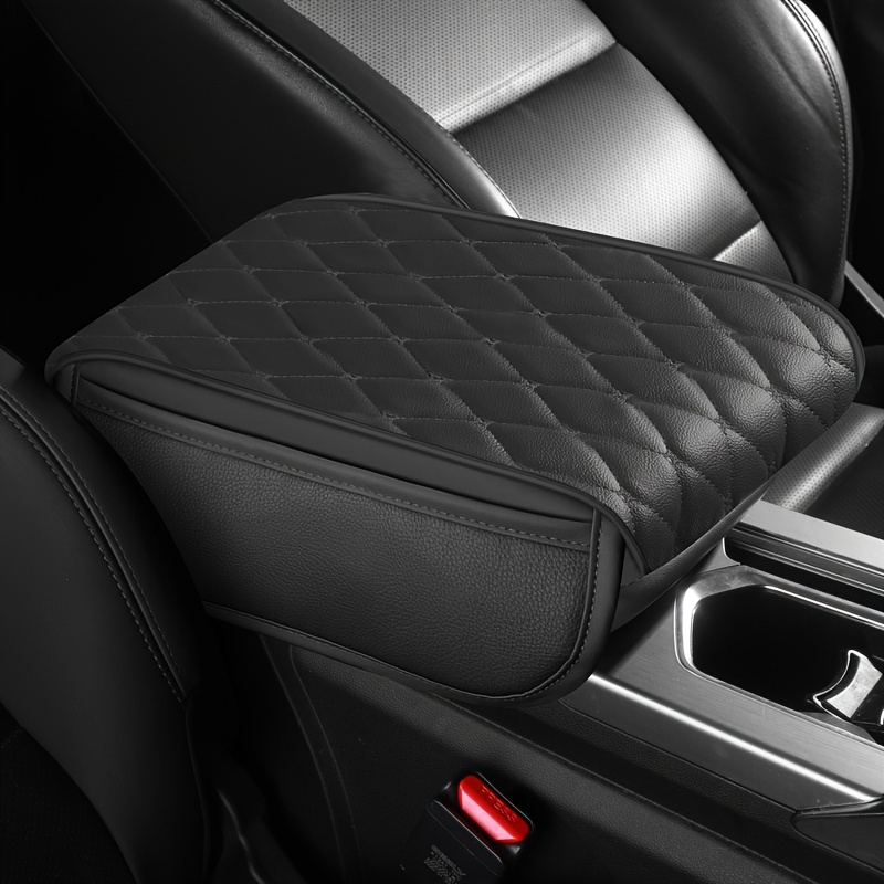 TEMU Non-slip Pu Leather Car Armrest Cushion With Diamond Stitching - Black, For , Prevents Rubbing & Enhances Style