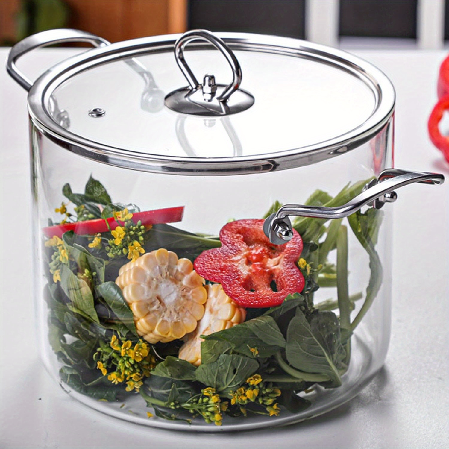 TEMU Glass Saucepan With Cover Stovetop Cooking Pot With Cover And Stainless Steel Handle Dual Handles Pot For Home Kitchen Restaurant Glass Cookware Stove And Dishwasher Safe, 5.5l