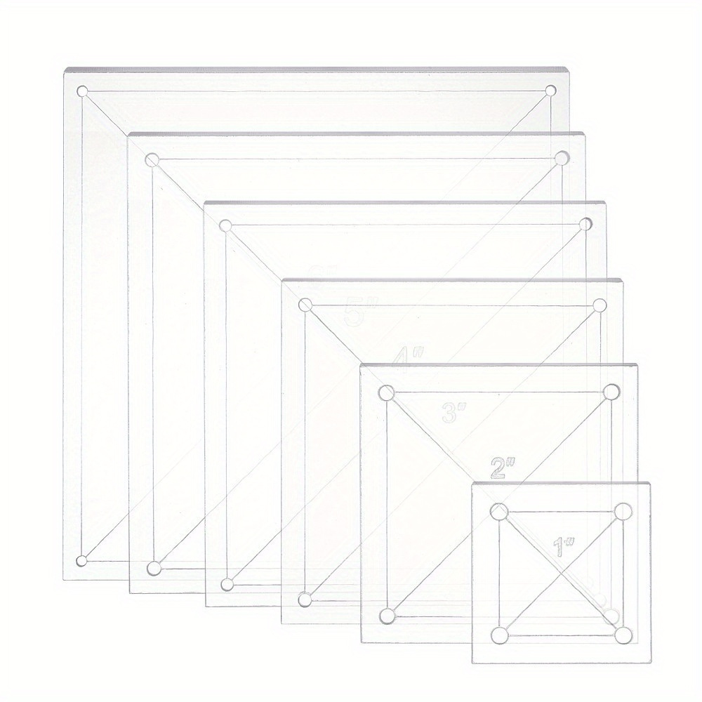 

Ensemble de 6 Gabarits de Quilting en Acrylique - Plaques de Pression Carrées Transparentes pour l'Artisanat, Transparentes avec Trou de 3mm, Tailles de 1.36" à 6.4