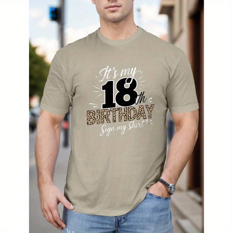 

T-shirt d'anniversaire pour homme, imprimé 18e anniversaire, t-shirt décontracté à manches courtes, mode , en polyester, coupe standard, col rond, motif géométrique, haut unisexe pour adulte