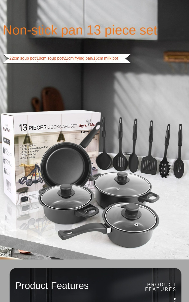 13 piece pan set non stick saucepan frying pan multi piece kitchen pan set english neutral   you can fry you can boil you can fry you can stew details 0