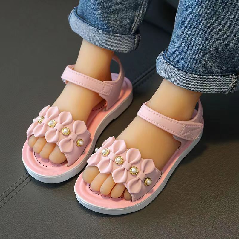 

Adorable Floral Non-slip Sandals For Girls - Soft Sole, Open Toe With Hook-and-loop Closure, Summer