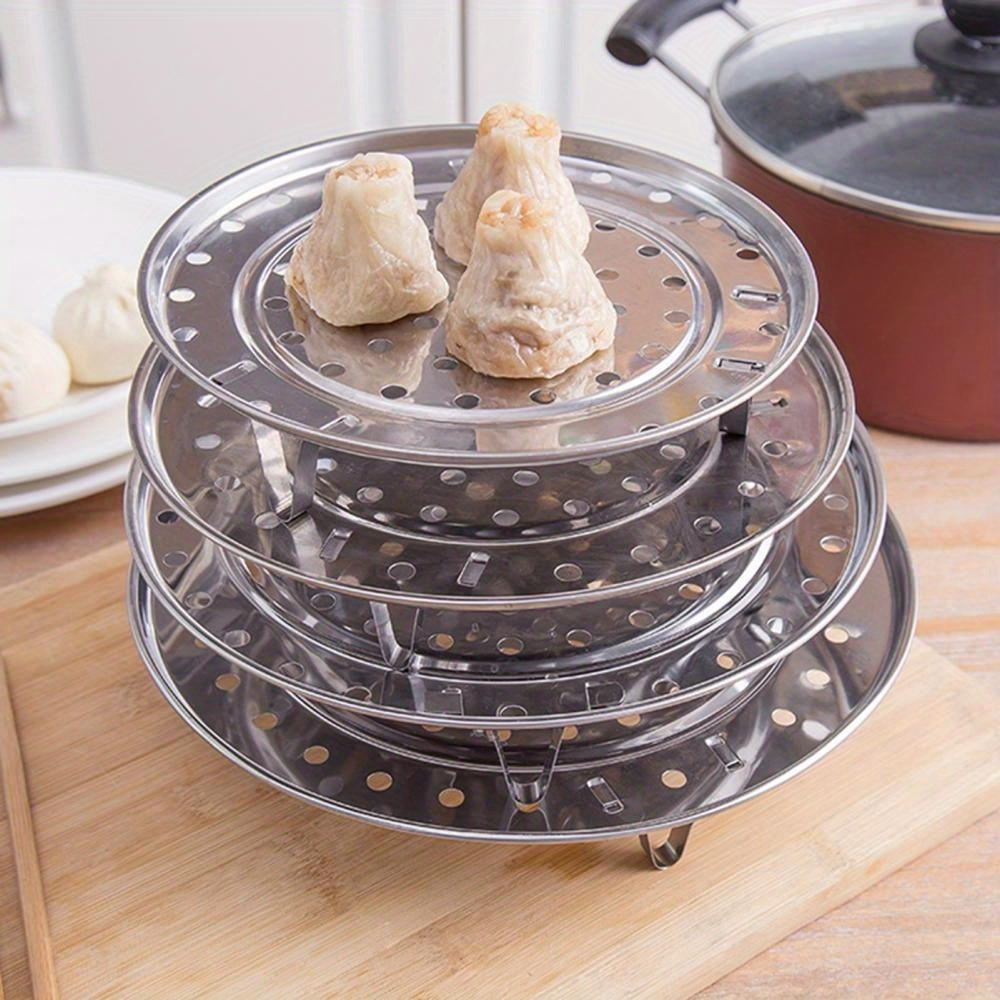 

3pcs Stainless Steel Steamer Rack Set - Kitchen Tool For Steaming, Baking & Roasting -