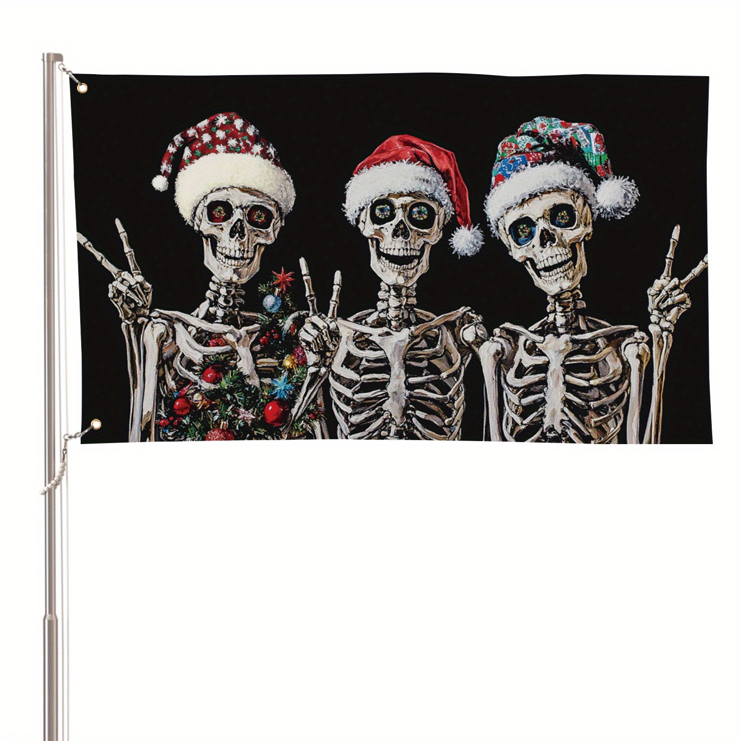 

Polyester 3x5 Ft Skeleton Christmas Flag - , Fade-resistant Banner For Outdoor Party Decoration, Machine Washable - Jit 1pc Smiling Seasonal House Flag