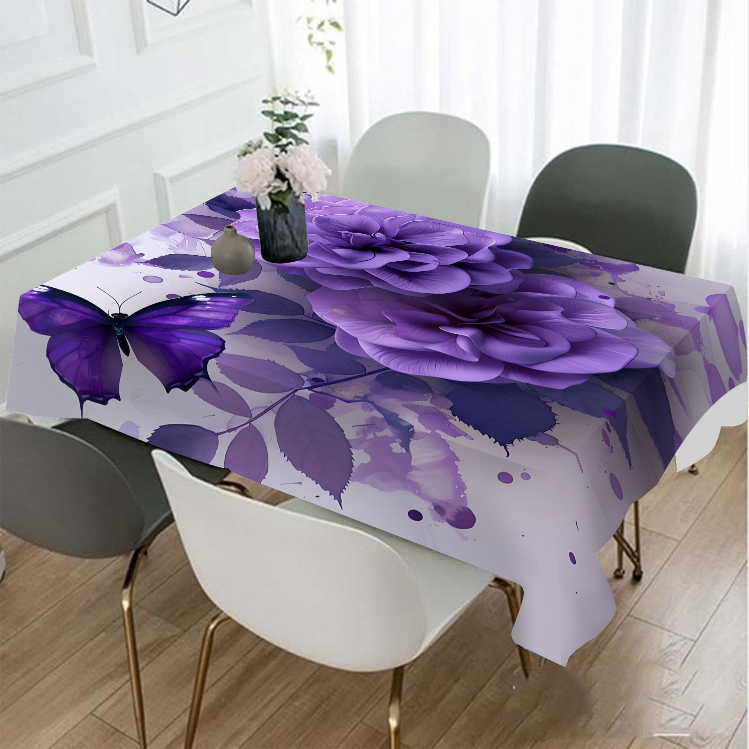 

Purple & Pattern Rectangular Tablecloth - Stain-, Dustproof, And -to- For Kitchen And Dining Decor